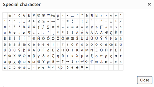 special character popup box