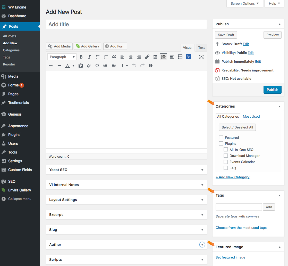 Add New Post from Main Dashboard