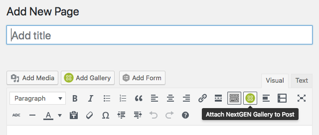 Nex Gen Gallery button in the editor