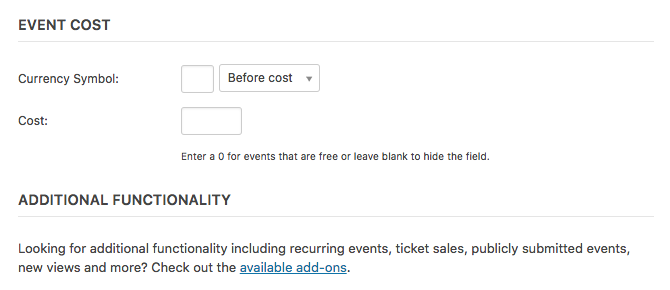 Event Calendar Costs