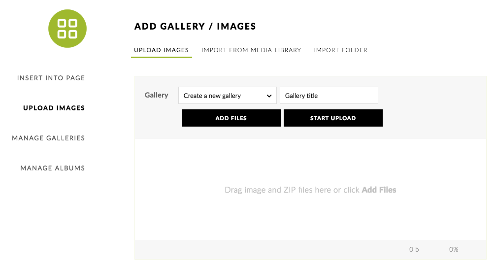 NexGen Gallery add images by clicking the Upload Images link on the left and selecting start upload