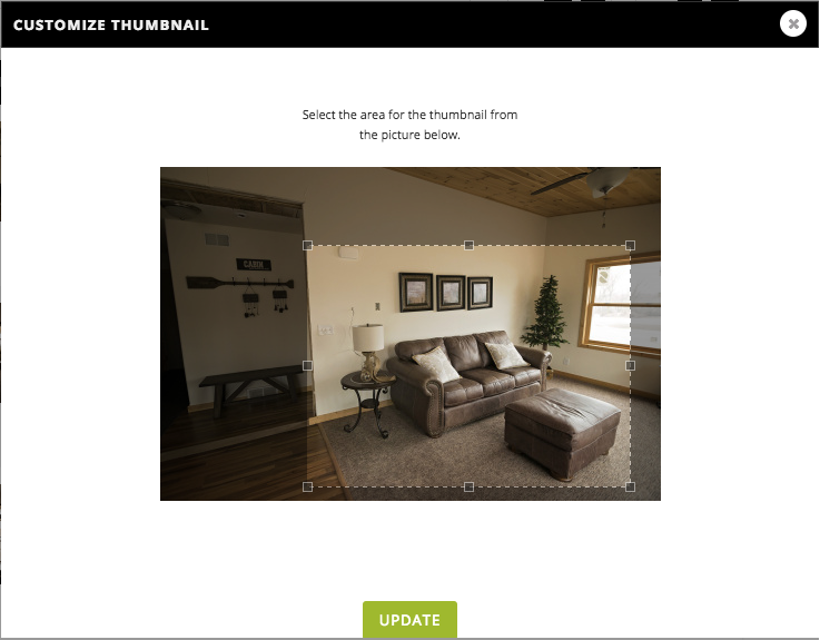 click and drag to customize thumbnails to the portion you want and select update