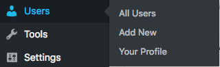 New User options from Dashboard