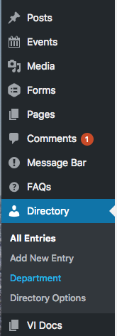Directory Departments in dashboard