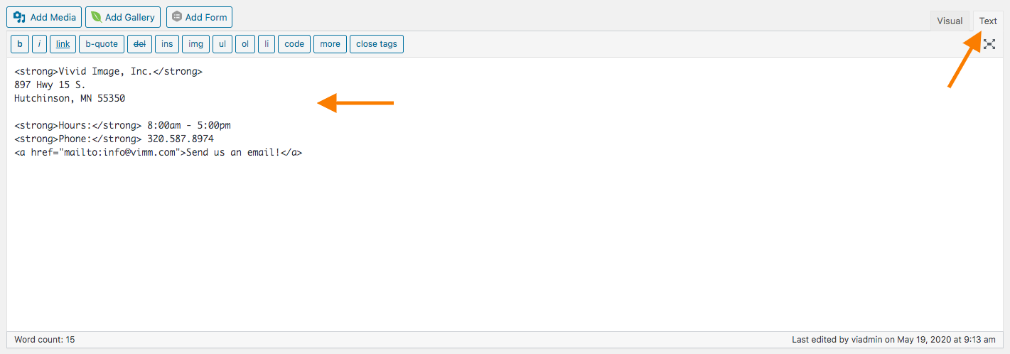 editing html in a post