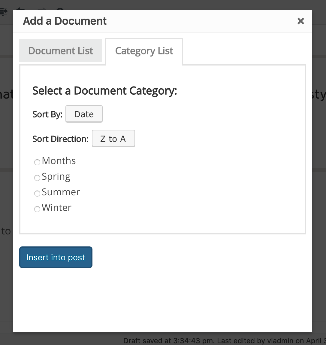 add a document pop up
