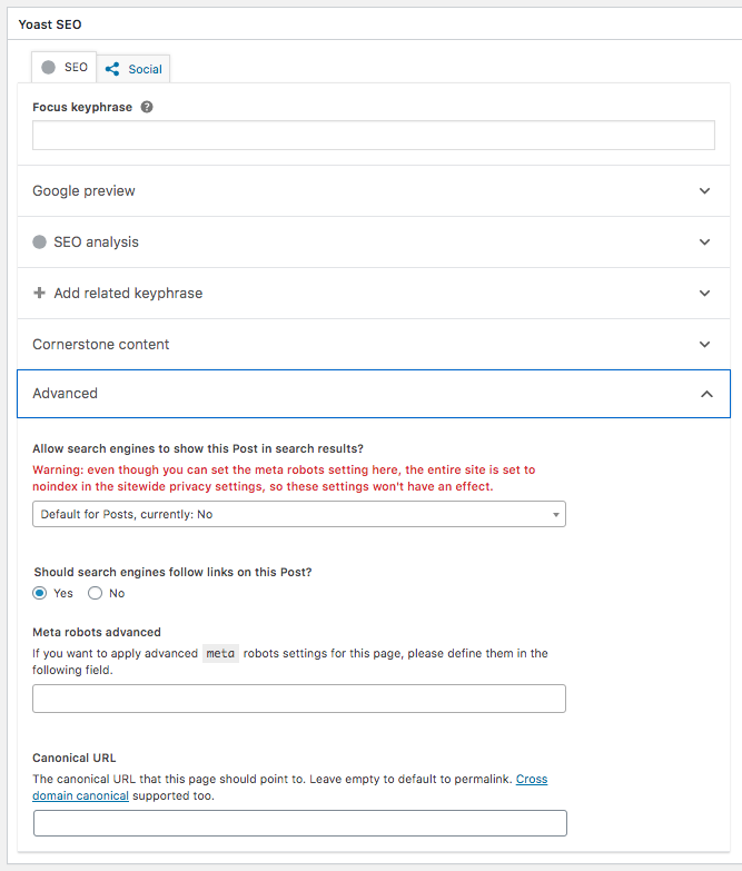 seo advanced settings