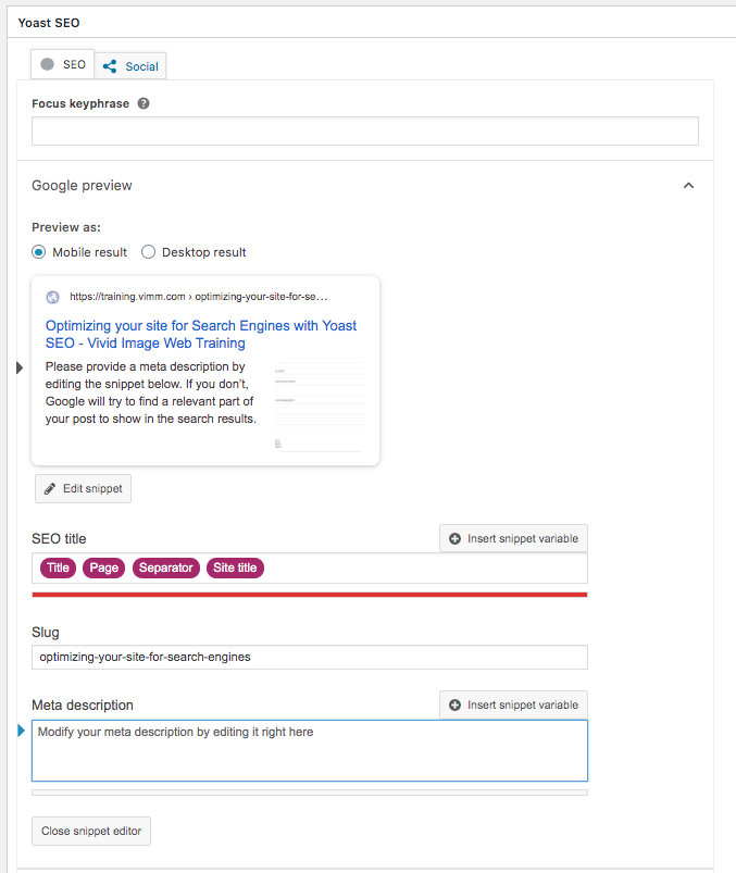 yoast settings