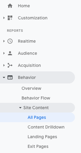 View all pages under behavior tab