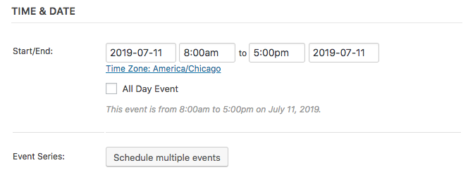 Event Calendar Time and Date
