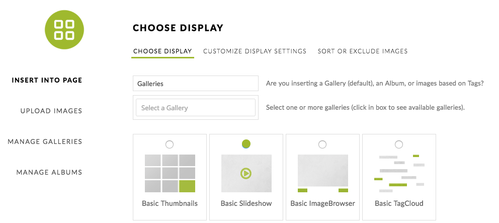 Choose your gallery display layout